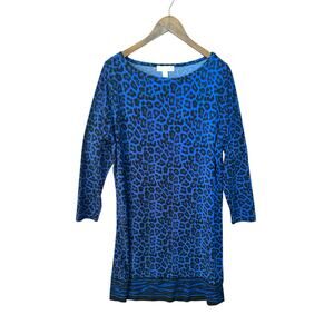 Michael Michael Kors Blue Black Leopard Print 3/4 Sleeve Tunic Top 2X